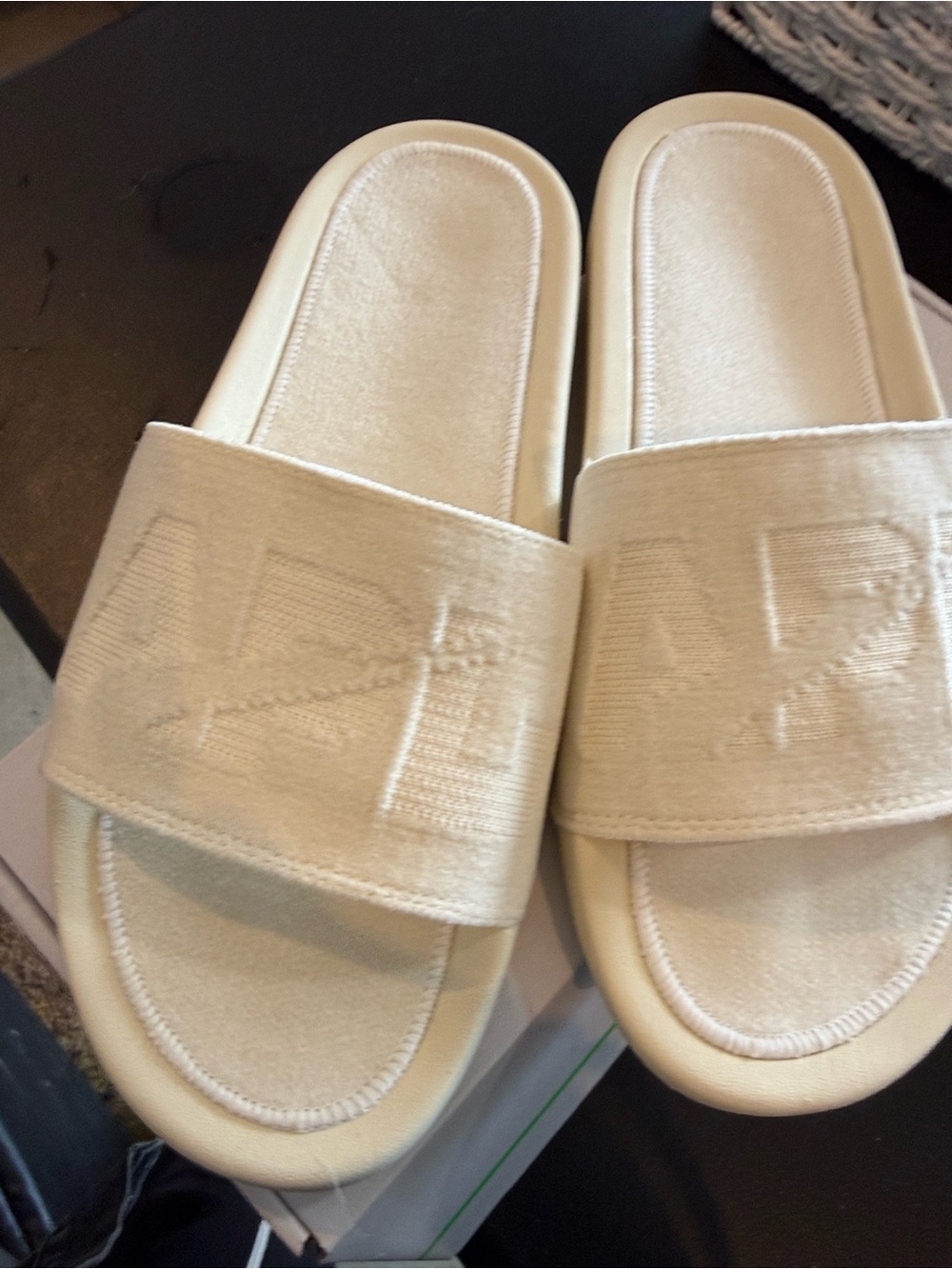 APL Pristine Velvet Slide Sandals in Ivory